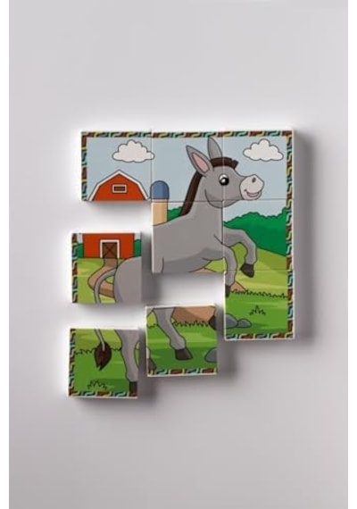 Manyetik Blok Çift Taraflı 9 Parçalı Mıknatıslı Puzzle 2 Görsel Köpek-eşek