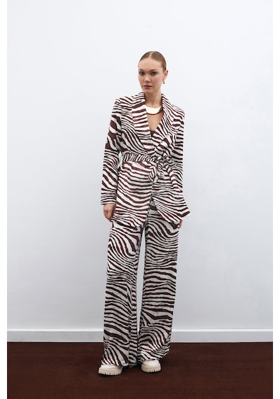 Sateen Salaş Zebra Desen Pantolon - Kahve-135475 Kahve