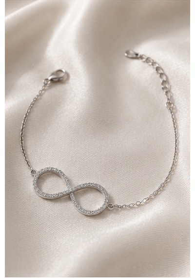Balenbi Jewelry Kadın Taşlı Sonsuzluk Figürlü Kararmaz Çelik Bileklik Gümüş Ren 1126