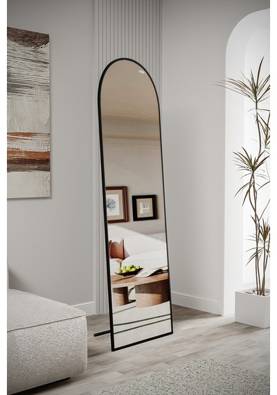 Evdemo Pamir Siyah Metal Çerçeveli Ayaklı Oval Boy Aynası 180x50 Cm Siyah