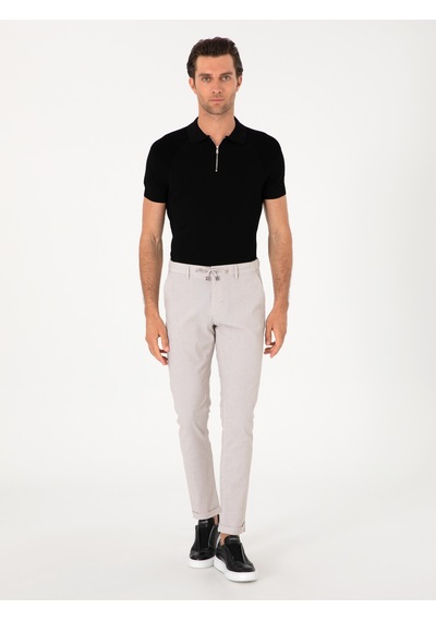 Cacharel Bej Slim Fit Gofreli Beli Bağcıklı Spor Pantolon