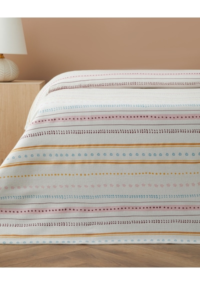 Sweet Stripes Baskılı Pamuklu Çift Kişilik Pike 200x220 Cm Pembe
