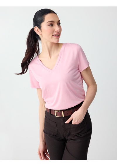 Jimmy Key Pembe V Yaka Kısa Kollu Modal Örme Tişört 6sw275489610