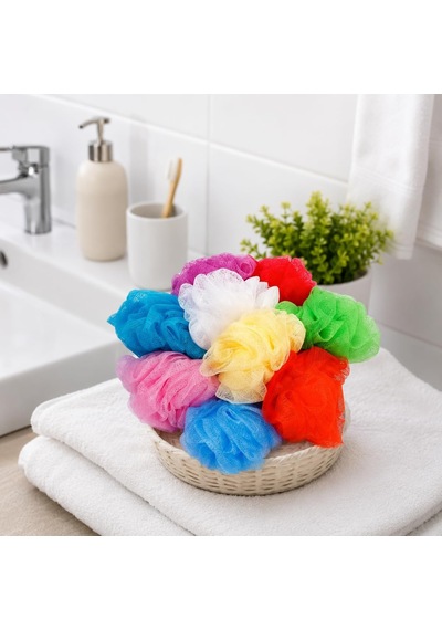 3 Adet Renkli Banyo Lifi, Tül Örgü, Köpürtücü Banyo Süngeri, Askı İpli Pratik Kişisel Bakım Lifi