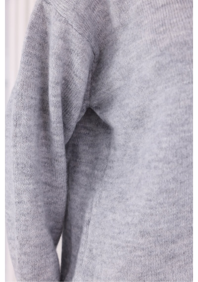 Qscob Bisiklet Yaka Oversize Basic Triko Kazak Gri