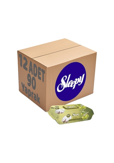 Sleepy Islak Havlu Mendil 90 Yaprak Pamuk&Zeytin Yağlı 12 Li Set