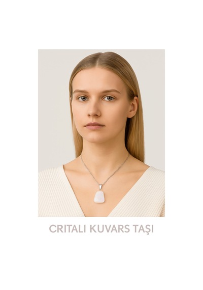 Erilsa Sertifikalı Aaa+ Kristal Kuvars Taşı Kolye Beşgen Model, Gümüş Çok Renkli
