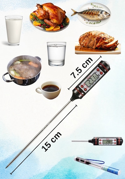 Dijital Lcd 3 Adet Siyah Renk Gıda Yemek Termometresi Yemek Isı Ölçer Pil Hediyeli