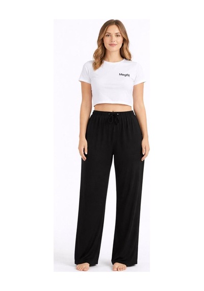 Viskon Pamuklu Kadın Siyah Pijama Pantolon - Mg002 - Mudanis