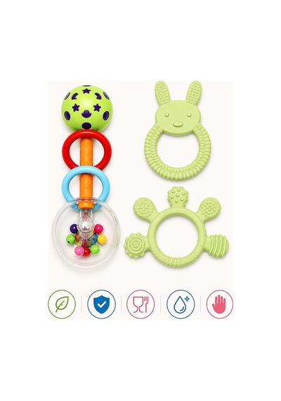 3lü Çıngıraklı Diş Kaşıyıcı Set Yeşil