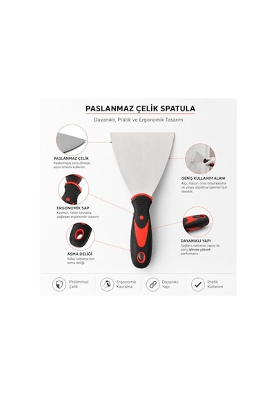 Orret Home Paslanmaz Çelik İnşaat Spatulası Plastik Saplı Macun Spatulası Alçı Boya Kazıma Duvar Tamir Spatulası 100 Mm 001 Siyah