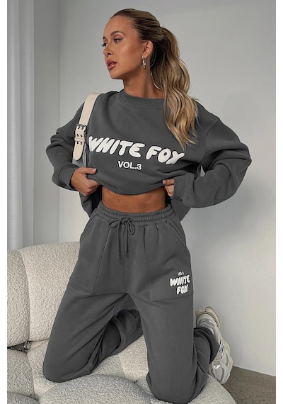 Madmext Füme Bisiklet Yaka Baskılı Sweatshirt Mg1904 Füme