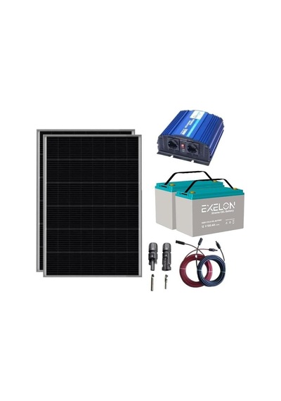 Mini Bağ Evi Solar Paketi 1200W İnverter 250W Güneş Paneli 2 x 100Ah Jel Akü