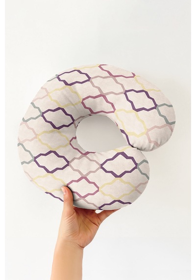 Geometrik Desenli Pamuklu Boyun Yastığı - Modern Pastel Renkli Yetişkin Seyahat Yastığı Mat Gün Doğumu Deniz Mavisi