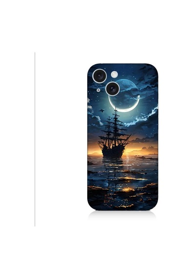 Apple Uyumlu iPhone 15 Plus Gece Gemi Desenli Silikon Kılıf Silikon