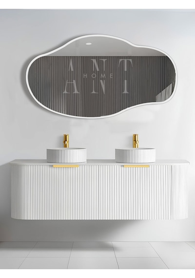 Asimetrik Ayna, Konsol Aynası, Dresuar Aynası, Tuvalet Aynası, Şişecam Ayna 90x50cm 90 X 50 Beyaz
