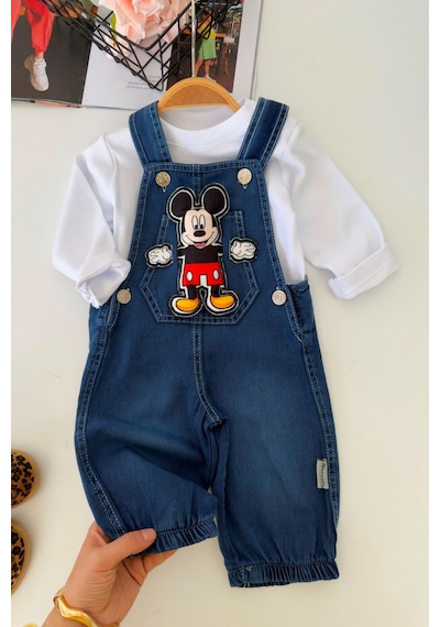 Minigimin Cicileri 3 Boyutlu Mcky Aplikeli Kot Salopetli Erkek Bebek 2 Li Takım - Lacivert