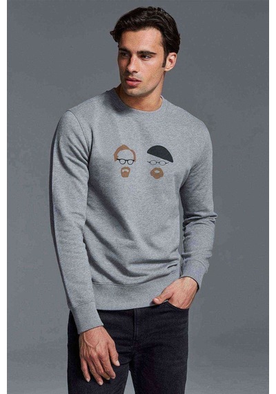 Silhouette Mythbusters Baskılı Gri Erkek Örme Sweatshirt