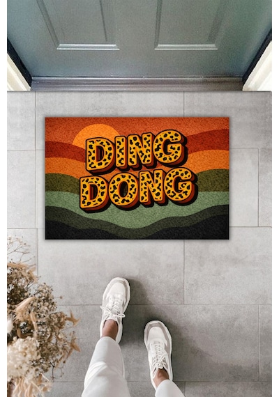 Rugmood Modern Dijital Baskı Paspas - Leopar Desenli Dıng Dong Tarçın & Orman Tonları- Kapı Önü Paspası