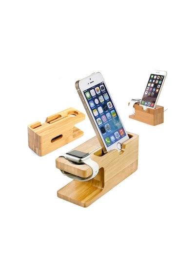 Watch ve Apple Uyumlu iPhone  Bambu Masaüstü Dock Şarj Standı
