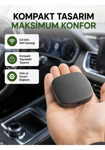 Mey İthalat Android Auto Kablosuz Dönüştürücü Hızlı Eşleşme Ve Sesli Asistan Destekli Yeni Nesil