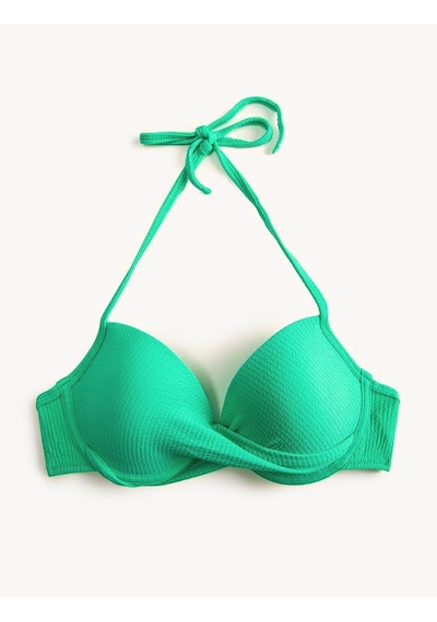 Deep Beach Push Up Boyundan Bağlamalı Balenli Dokulu Bikini Üstü Yeşil