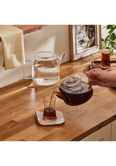 Borosilikat Cam Çaydalık Takımı 1,8+1,1 Litre Beyaz