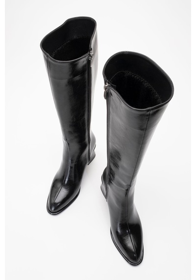 Luvishoes Luvi Shoes Paradis Siyah Cilt Kadın Kalın Topuklu Çizme Siyah Mat