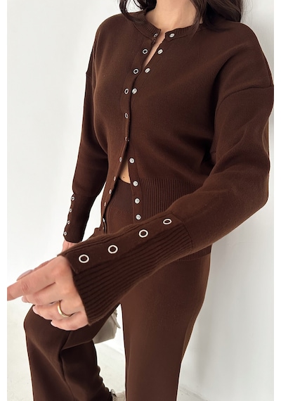Kadın Bol Paça Triko Takım Knit Flow Kahverengi
