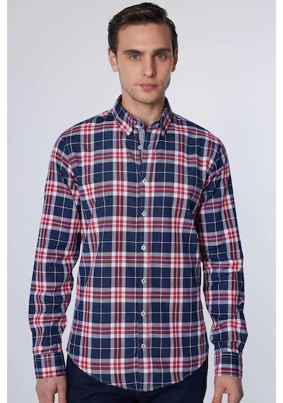 Tudors Slim Fit Uzun Kollu Düğmeli Yaka Kareli Pamuklu Kolay Ütü Erkek Gömlek-30923-çok Renkli Çok Renkli