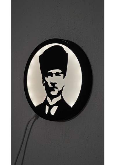 Morfem3d Atatürk Silüetli Led Aydınlatmalı Daire Lamba Model 5 Duvar & Masa Üstü Kullanım Siyah - Beyaz
