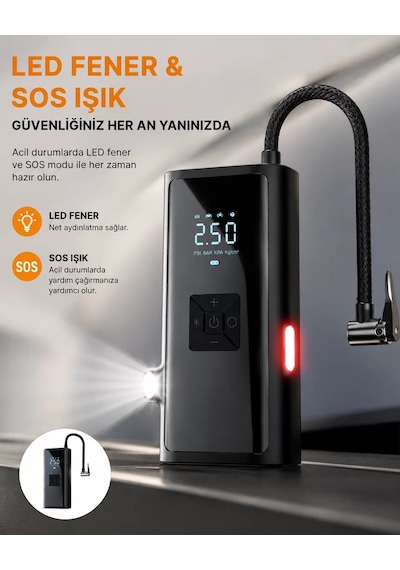 Led Fenerli Ve Sos Işıklı Çok Fonksiyonlu Hava Kompresörü Yeni Nesil Cn
