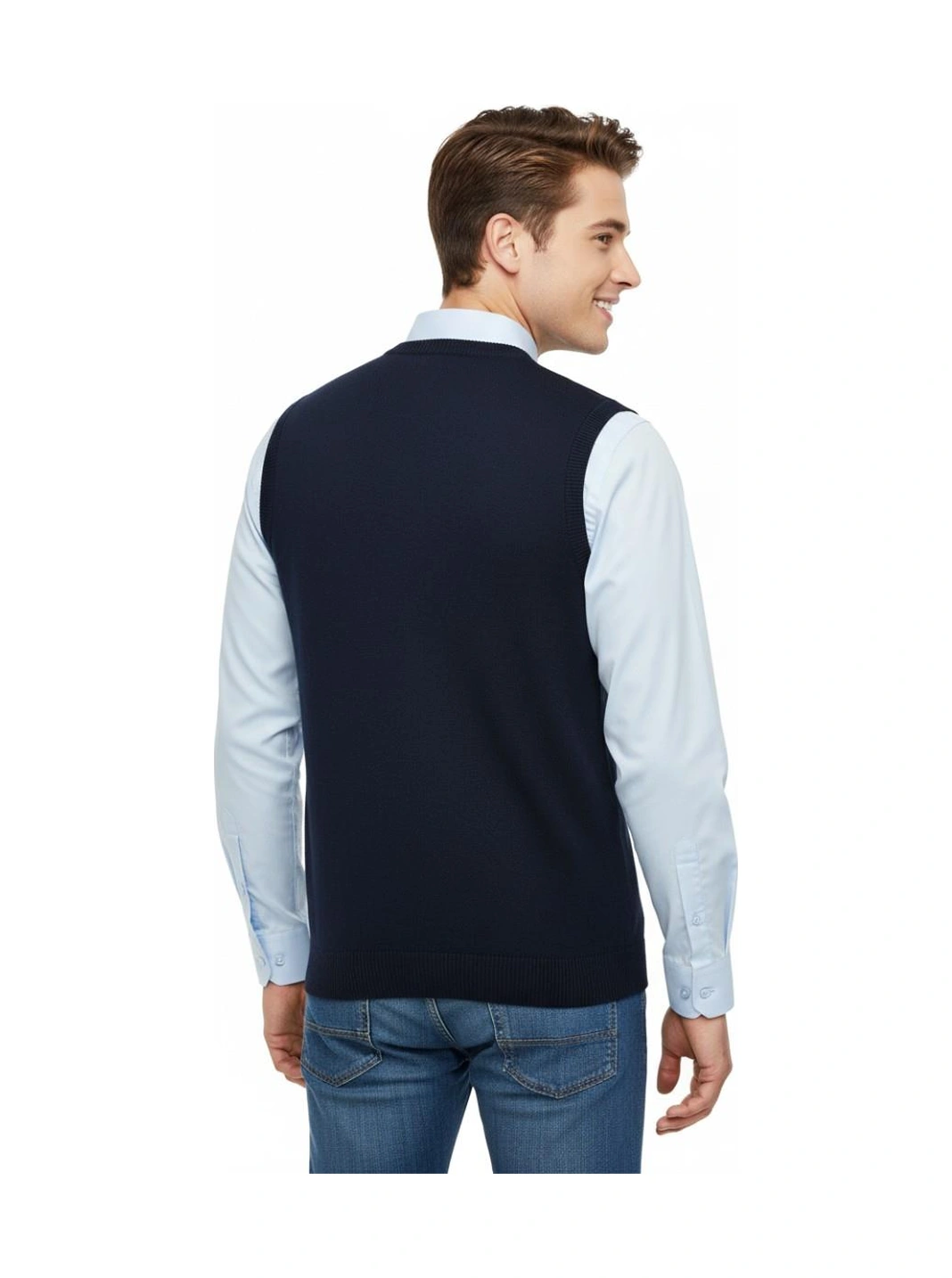 Çizgi Triko Erkek V Yaka Süveter Çelik Örgü Regular Kalıp 5209h Bgl-st04843 Lacivert