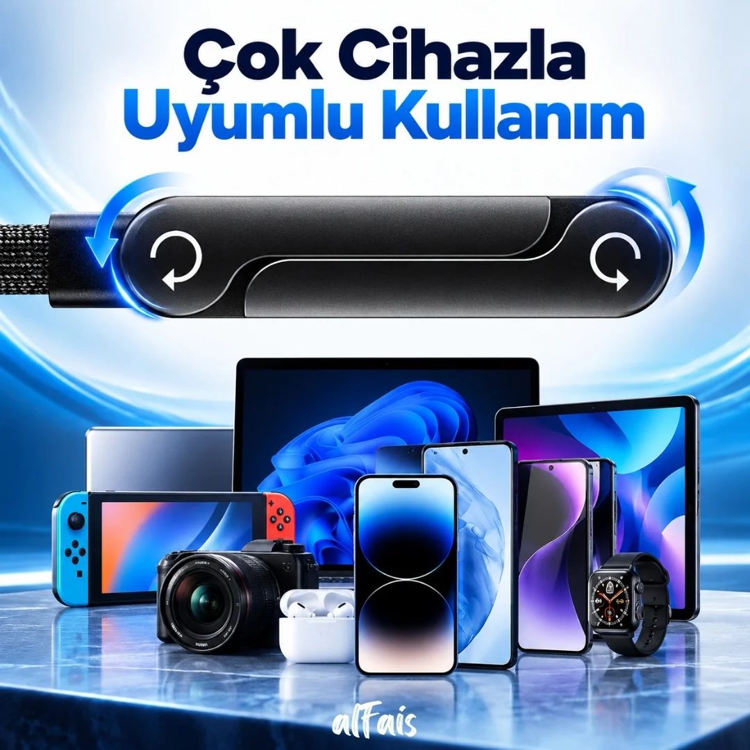 Samsung Uyumlu Usb 3.0 To Type C Şarj Data Kablosu Standlı Katlanabilir Hızlı 65w Örgülü Kablo 2 Metre