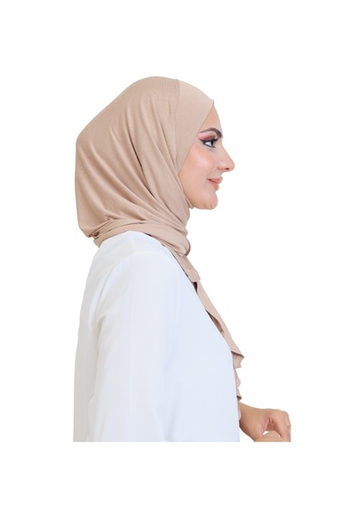 Modish Group Penye Boyun Kapamalı Şal Başörtü Hazır Giyim Turban Esnek Jersey Şal Koyu Vizon