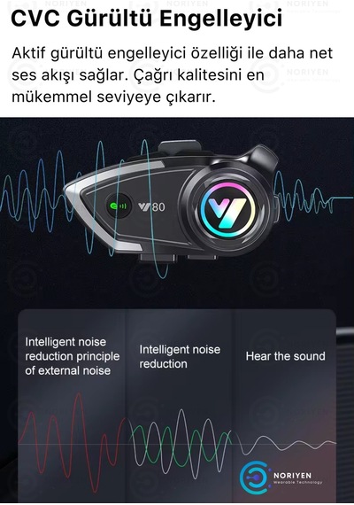 Y80 Yeni Nesil Motosiklet Kask Interkom Mikrofonlu Gürültü Engelleyici Işıklı 5.3 Bluetooth Kulaklık
