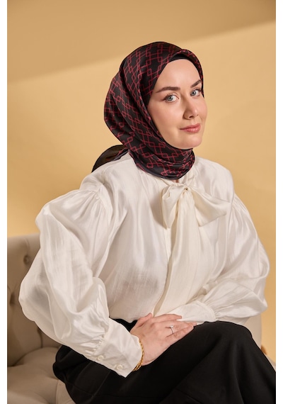 Silk Home Twill İpek Eşarp Zincir Siyah - Kırmızı Çok Renkli
