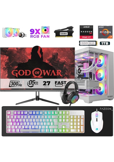 Xaser Star X580 R7-7800X3D 16 GB 1 TB SSD 16 GB RX9060XT 27" Dos NVME Masaüstü Oyuncu Bilgisayarı