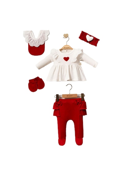 Miniğimin Cicileri Lottie Organik Kız Bebek 5 Li Set Takım - Kırmızı-beyaz Kırmızı - Beyaz