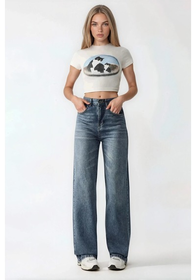 Hiccup Yüksek Bel Straight Jean Mavi