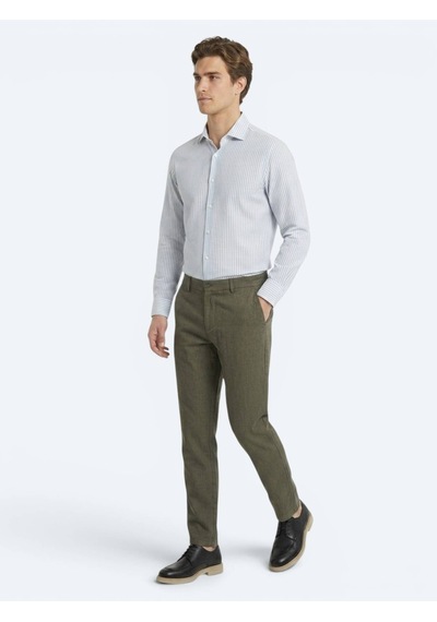Kip Yeşil Düz Regular Fit Uzun Dokuma Casual Pamuk Karışımlı Gömlek