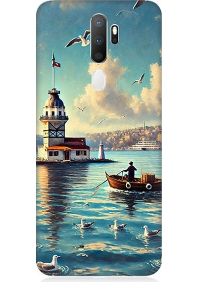 Oppo A5 2020 Uyumlu Martılarla Kız Kulesi Desenli Silikon Kılıf Çok Renkli