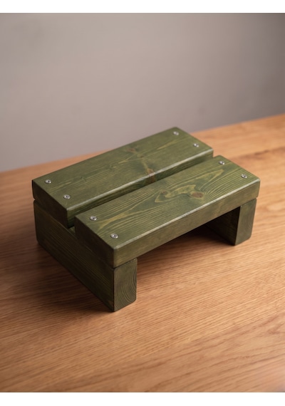 Nest Woodtr Doğal Ahşap Tek Katlı Basamak Tabure Yükseltici 30x25x15cm 1adet Yeşil