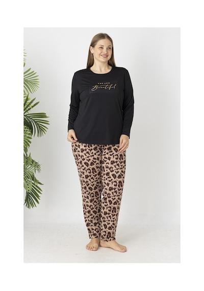 Estiva Kadın Kaplan Alt Desenli Soft Uzun Kollu Battal Pijama Takımı Çok renkli