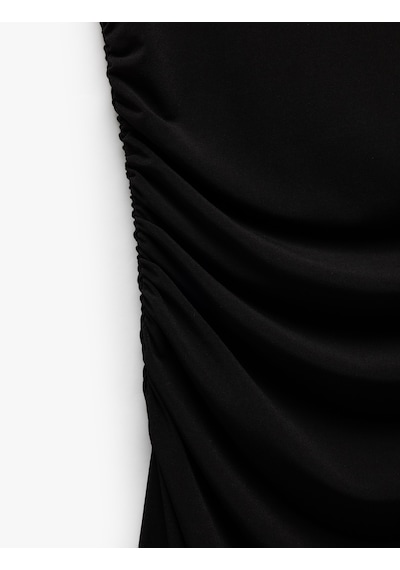 Koton Hafif Dik Yaka Kolsuz Drapeli Slim Fit Midi Kalem Elbise Siyah 5sak80023ek
