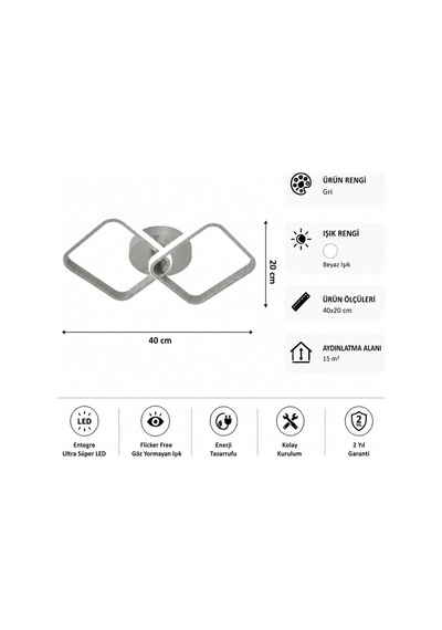 AvizeGO Tilya Led Plafonyer Avize Beyaz Işık Gri