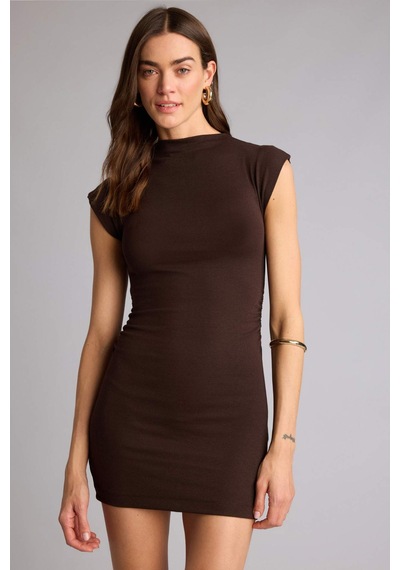Defacto Bodycon Vücudu Saran Ribana Mini Elbise H5756ax26spbn609 Kahve-bn609