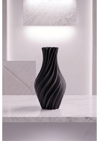 Suna Vazo Siyah 20 Cm - Modern Sarmal Burgu Dekoratif Salon Konsol Sehpa Çiçekliği