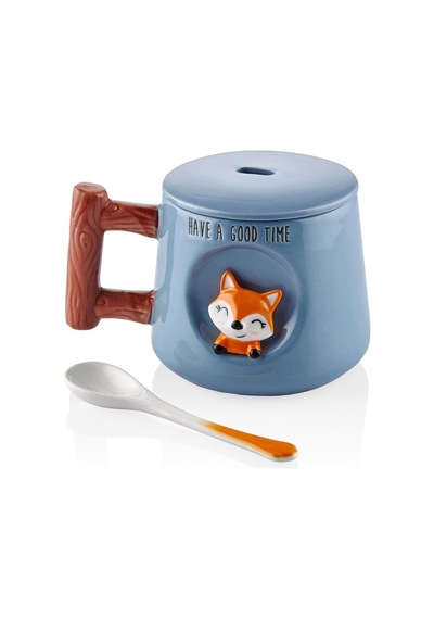 The Mia Tilki Kapaklı Ve Kaşıklı Kupa 370 Ml