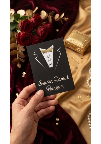 Kişiye Özel Damat Gelin Bohça Kartı / Gelin Bohçası / Hediye Kartı / İsimlik / Düğün Nişan Söz Beyaz - Siyah